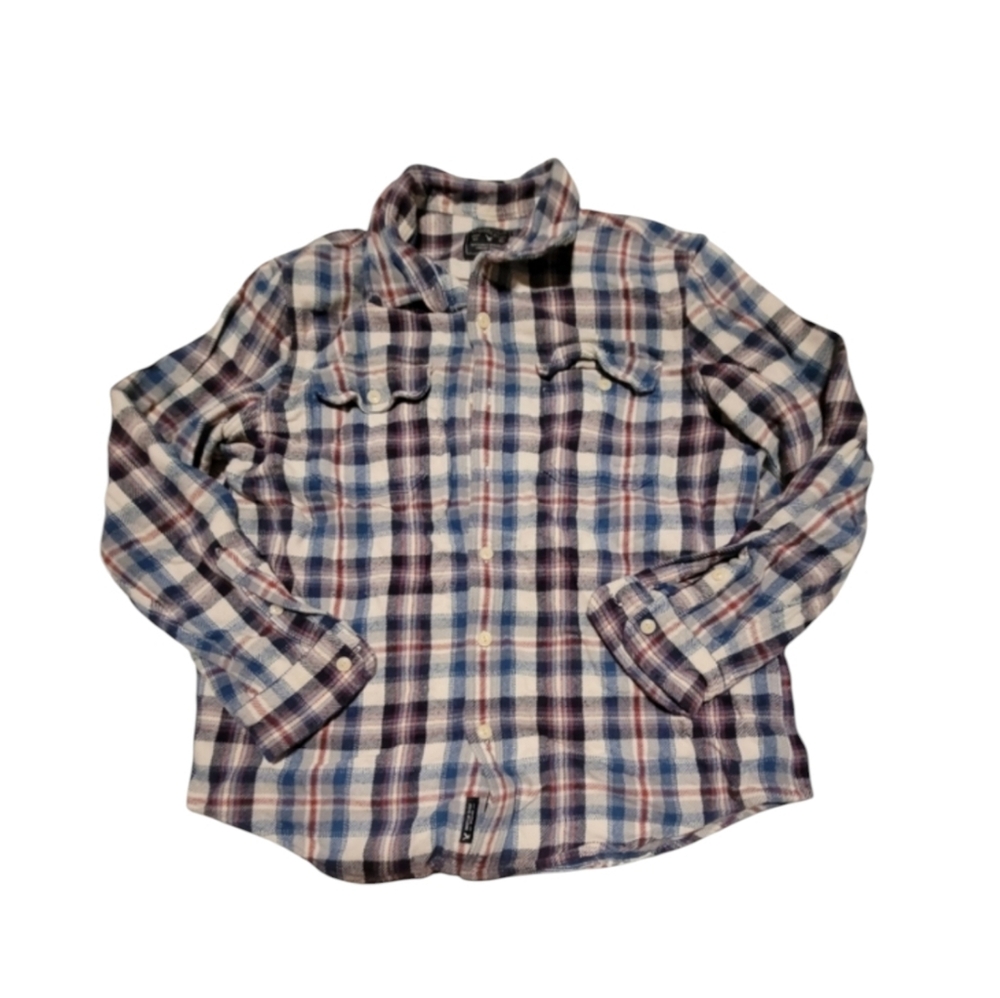 Vintage American Eagle Red Blue Cream Plaid Button Down Flannel Size XXL Mens